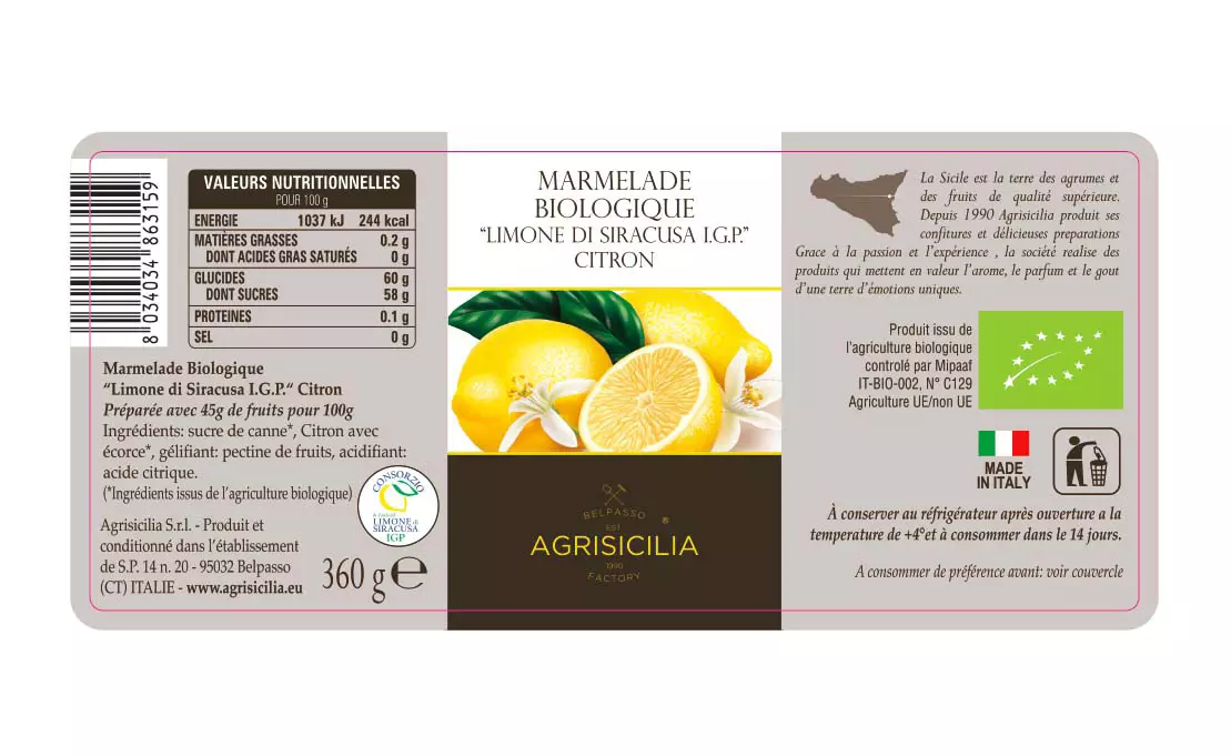 Confiture de citron sicilien 210 gr Antica Sicilia