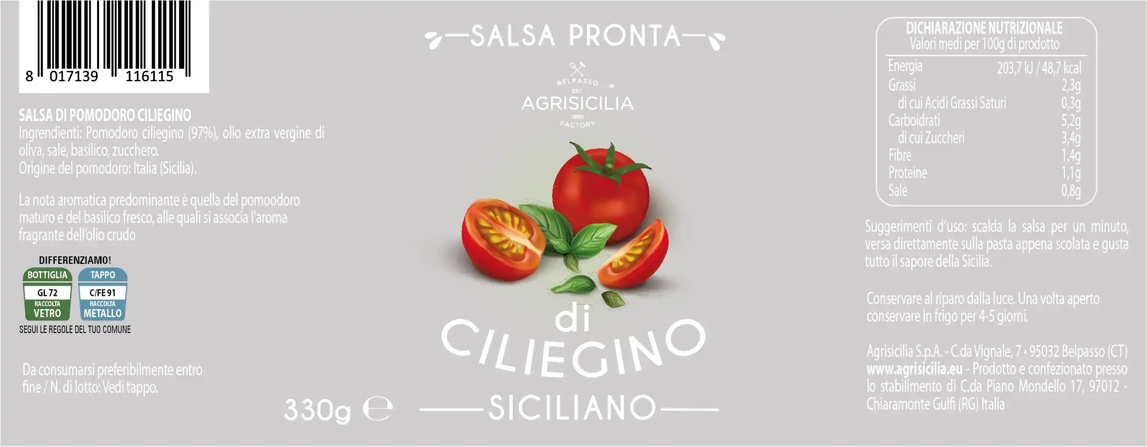 Etichetta Salsa Di Pomodoro Ciliegino Agrisicilia