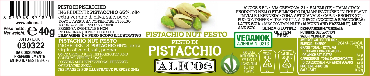 Pesto Pistacchio 40G Pistacchio Spa Rev.290422