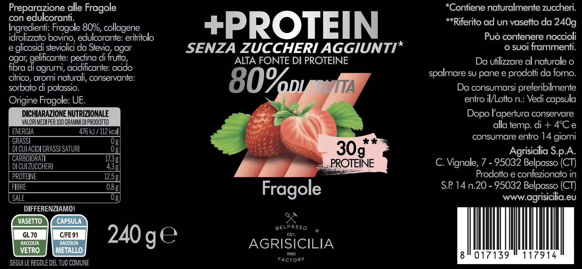 Fragole Protein Senza Zuccheri Aggiunti Etichetta