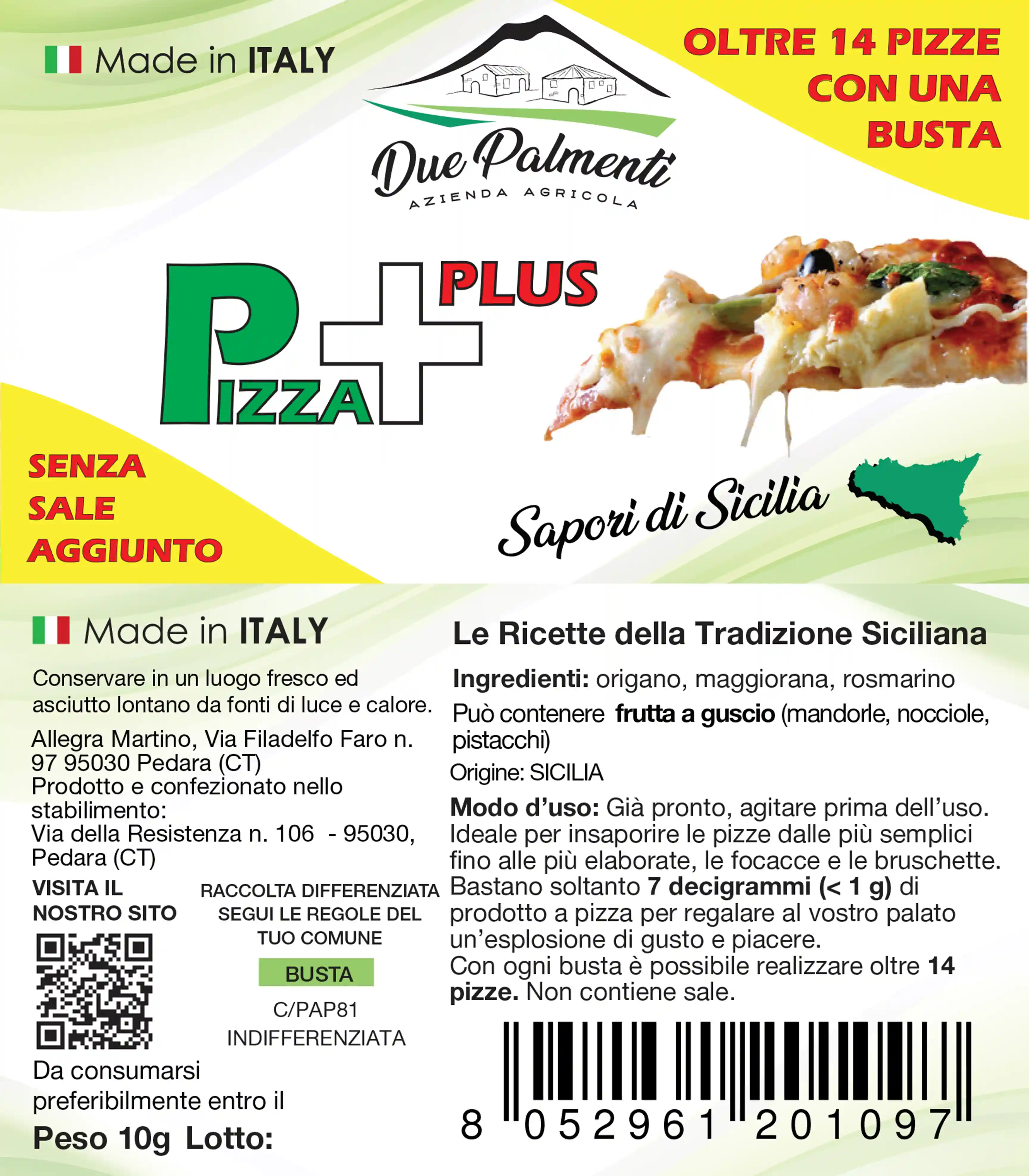 Etichetta Pizza Plus Due Palmenti Agrisicilia