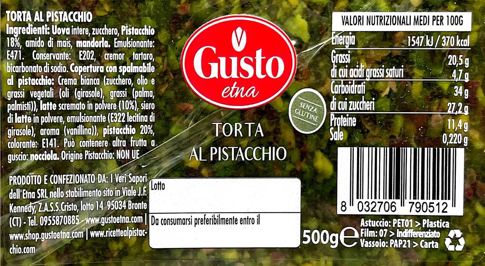 Etichetta Torta Al Pistacchio